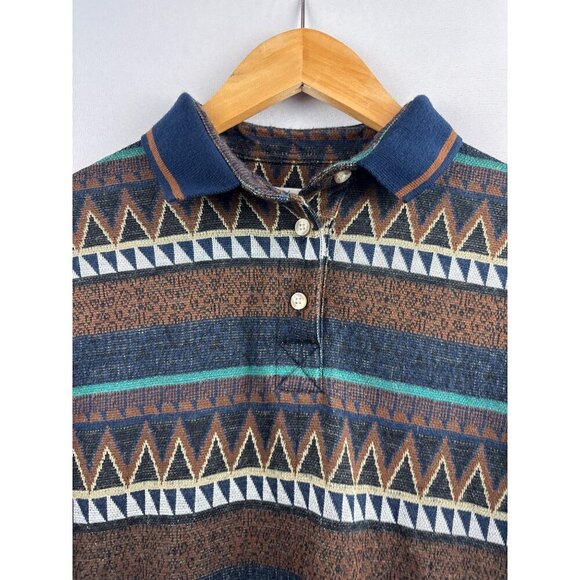 Vintage Arizona Jean Co. Womens Small Geometric Long Sleeve Polo Shirt - Picture 2 of 5
